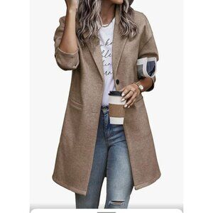Pretty Garden Womens Long Wool Blend Shacket Pockets Button Closure Tan Size XL